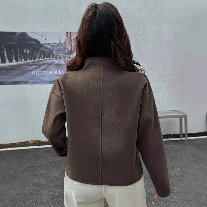 Damen Cropped Jacke Stehkragen Reißverschluss