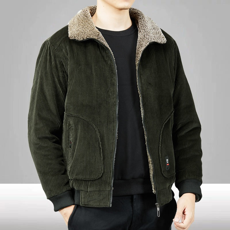 Herren Cordbomberjacke Fleecekraag Gepolstert