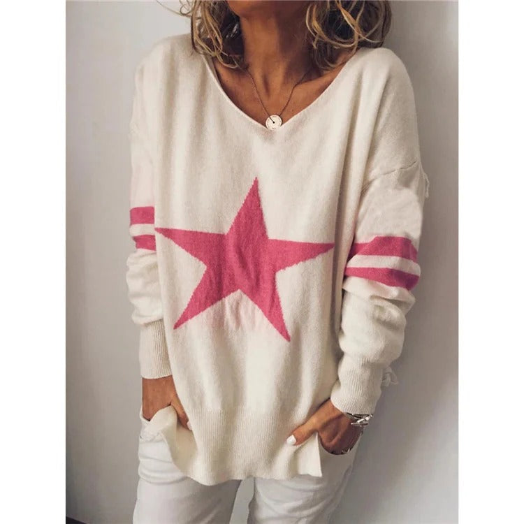 Norvielle Damen Pullover Weiches Strick Rundhals Gestreift