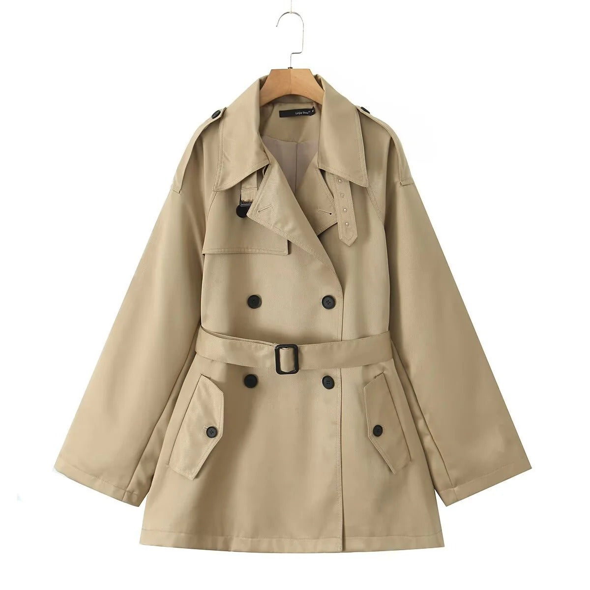 Damen Trenchcoat Tailliert Baumwollmischung Doppeltknopf Schwarz - Norvielle