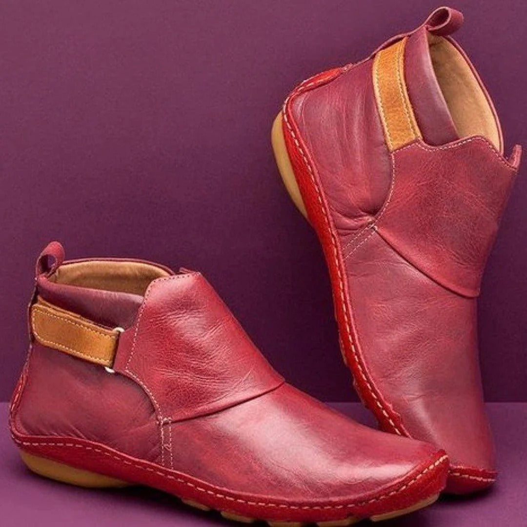 Damen Stiefeletten Glattleder Runde Spitze Riemen