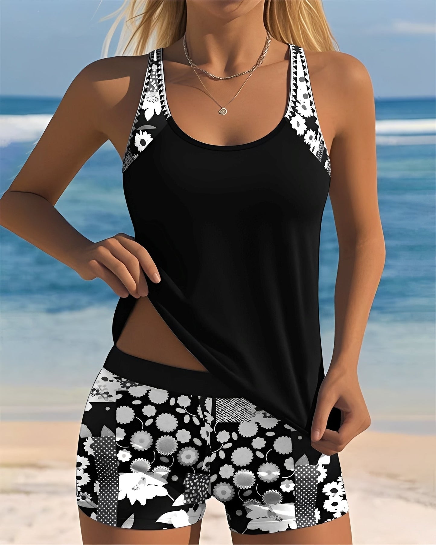 Damen Tankini Badeanzug Muster