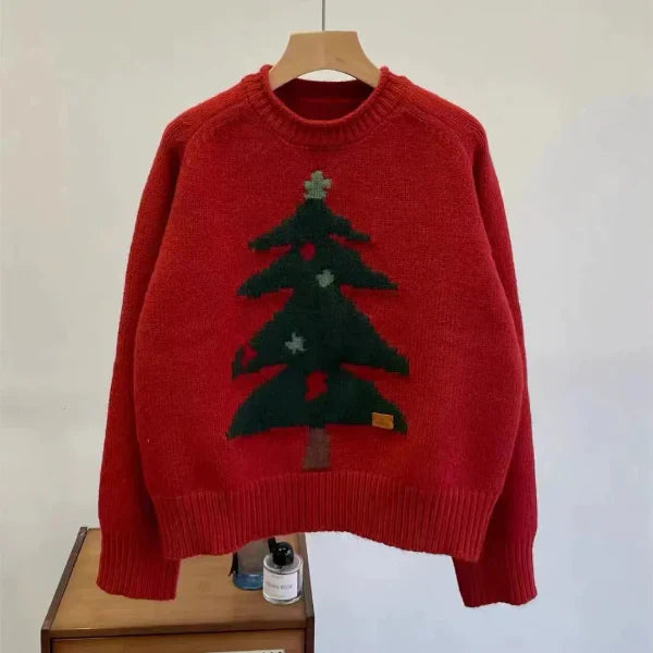 Damen Pullover Wollstrick Lockere Passform Rundhalsausschnitt