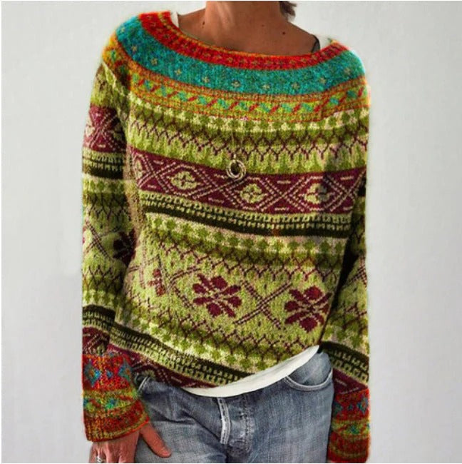 Wollpullover Damen Relaxed Fit Langarm Geometrisches Muster