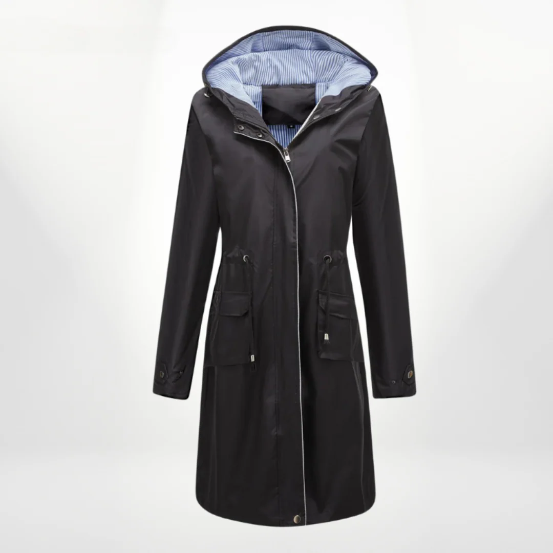 Damen Trenchcoat Slim Fit Wasserabweisend Mit Kapuze Knielang