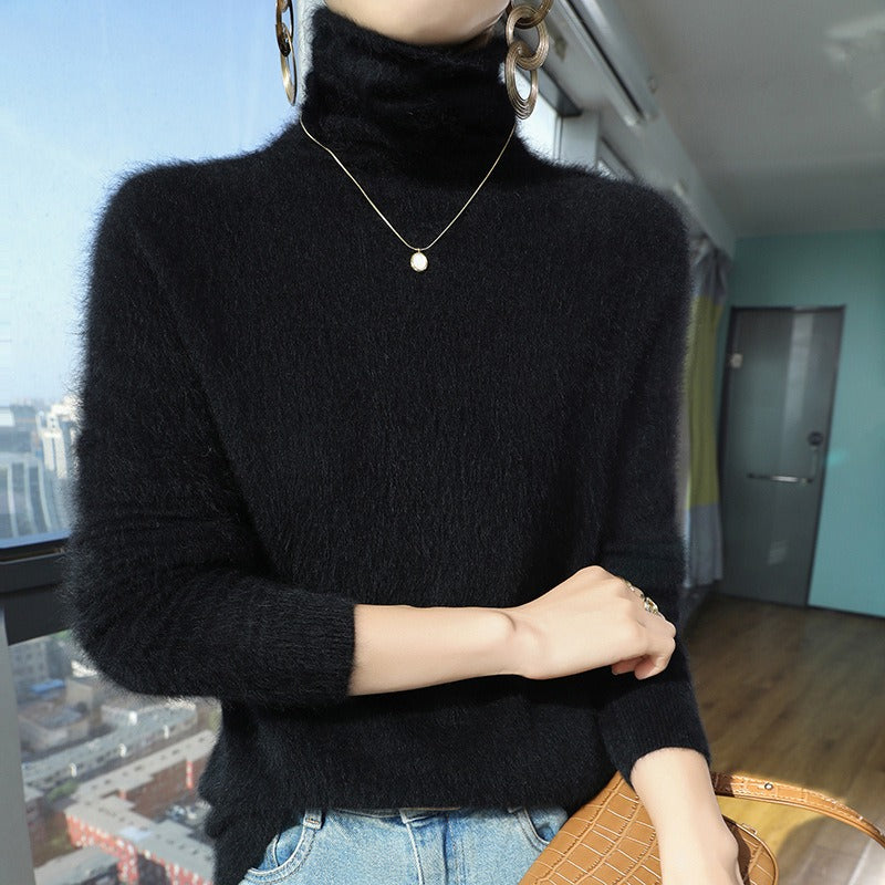 Norvielle Damen Rollkragenpullover Wollmischung Fleecekragen