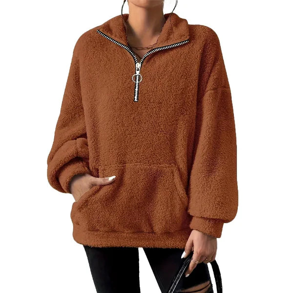 Herren Fleece Sweatshirt Übergröße Halber Reißverschluss Stehkragen