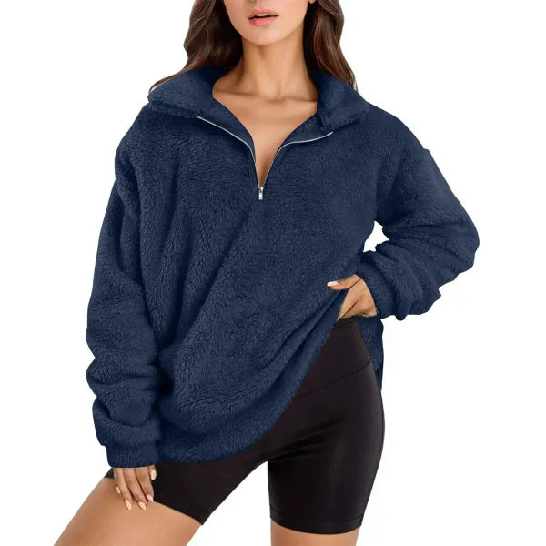 Norvielle Damen Fleecepullover Oversized Langarm Stehkragen