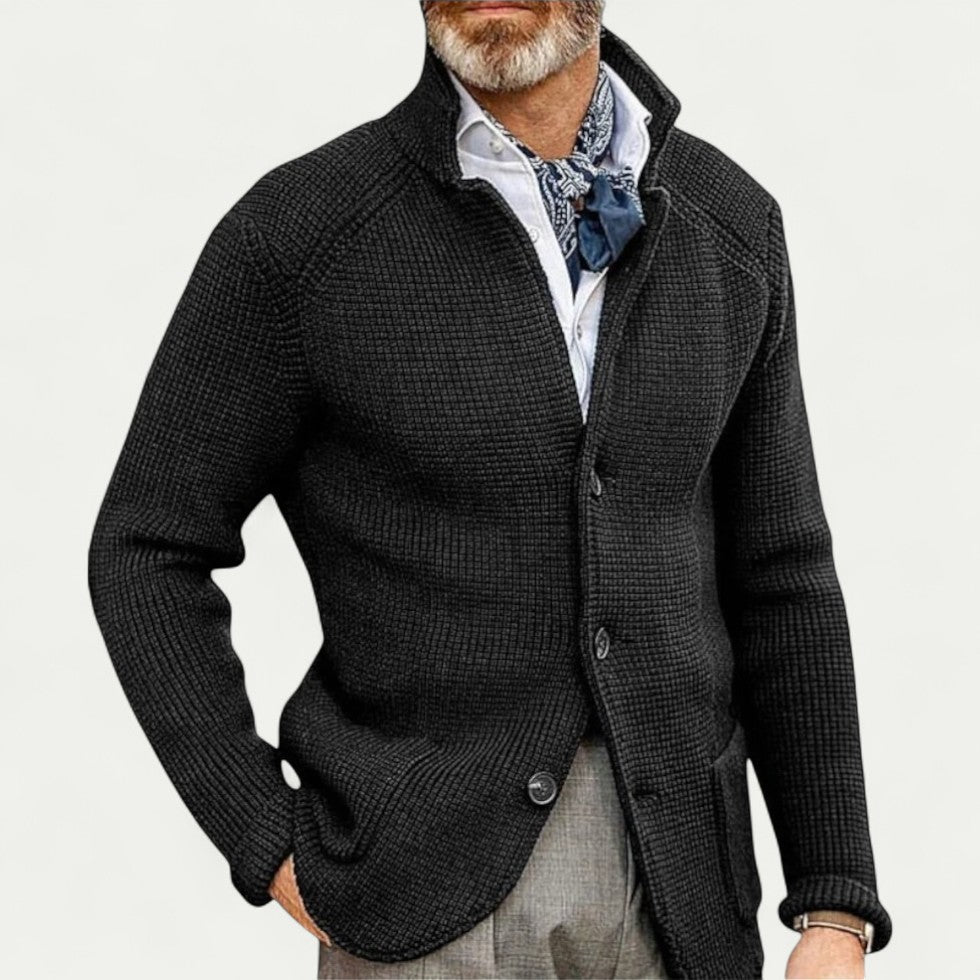 Herren Strickcardigan mit Knöpfen Stehkragen Strukturiert