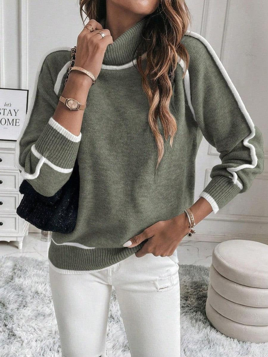 Norvielle Damen Sweatshirt Lockere Passform Rollkragen Strickstoff - Norvielle