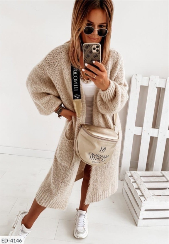 Damen Langgestrickte Weste Schicke Winterbekleidung