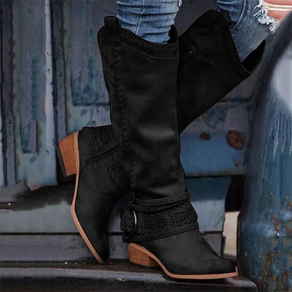 Damen Cowboystiefel Wildleder Spitze Niedriger Absatz