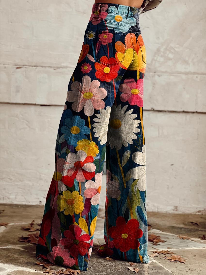 Damen Blumenprint-Hose Trendig Baumwolle Farbenfroh - Norvielle