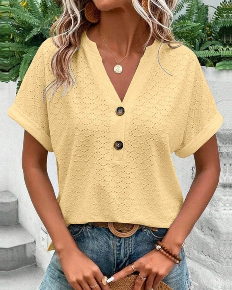 Damen Sommer- Leichtes V-Ausschnitt Kurzarm Oberteil Weiße Farbe