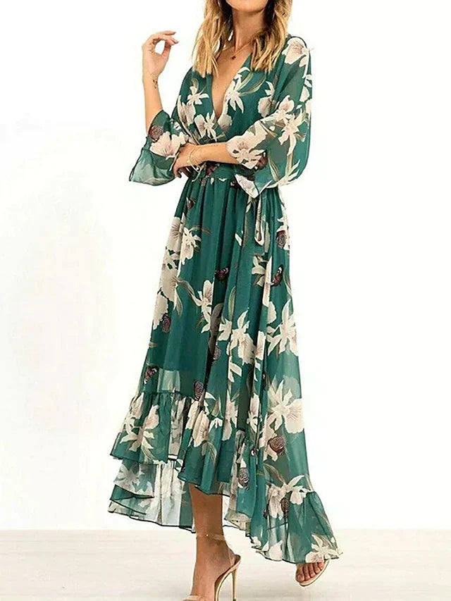 Norvielle Damen Maxikleid Fließend V-Ausschnitt