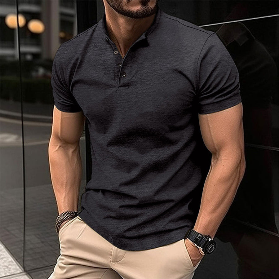 Herren Slim Fit T-Shirt mit Knopfleiste Grau
