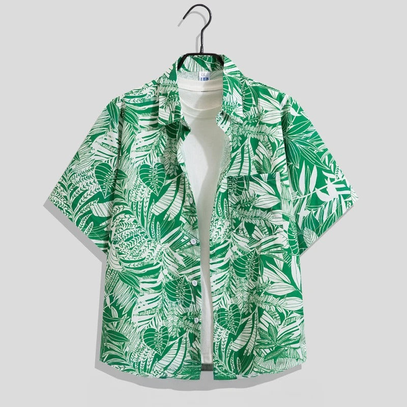 Herren Freizeitshirt Blumenmuster Kurzarm Baumwolle