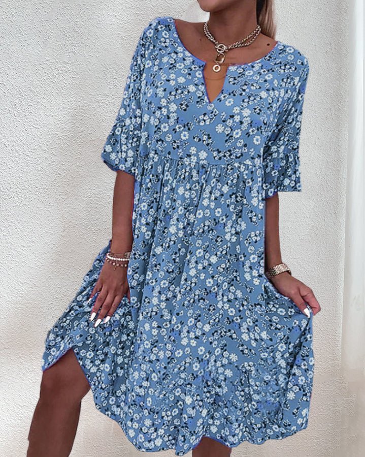 Damen Kleid Blumenmuster Locker Passform
