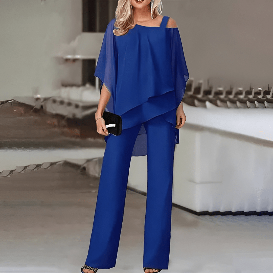 Damen Abendzweiteiler Asymmetrisches Chiffon- Elegante Hose