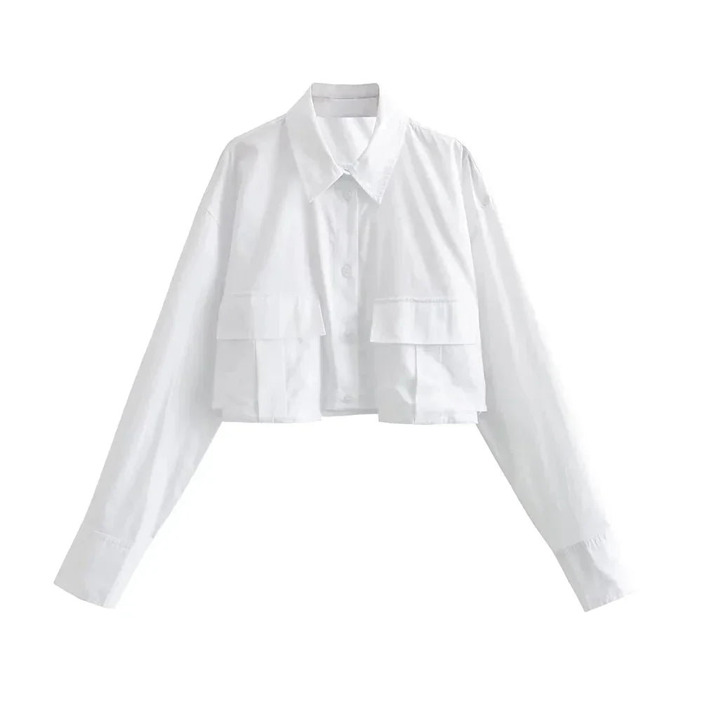 Norvielle Damen Cropped Hemd Baumwolle Bequem