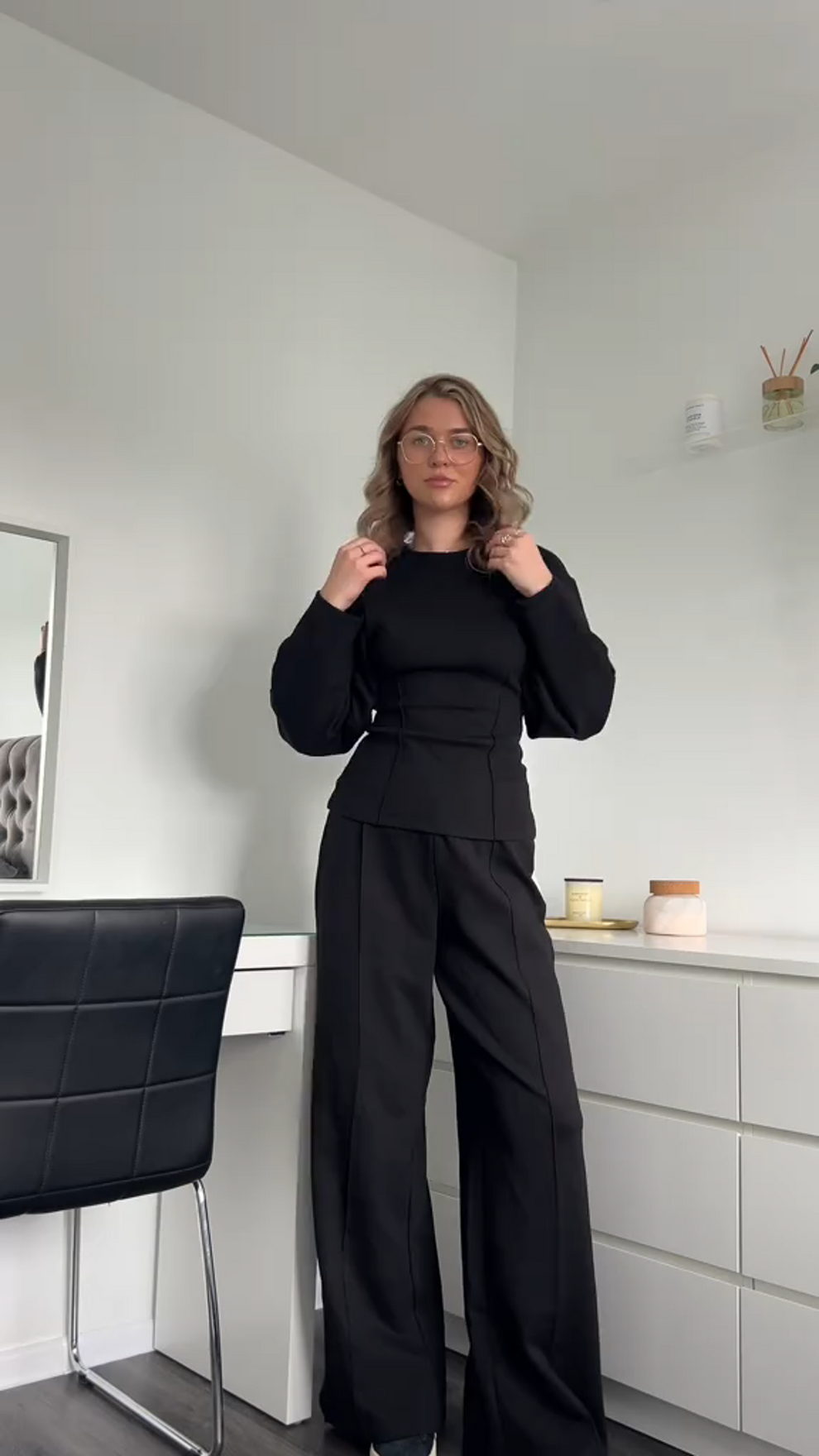 Damen Oversized Set Weite Bein Klarer Schnitt
