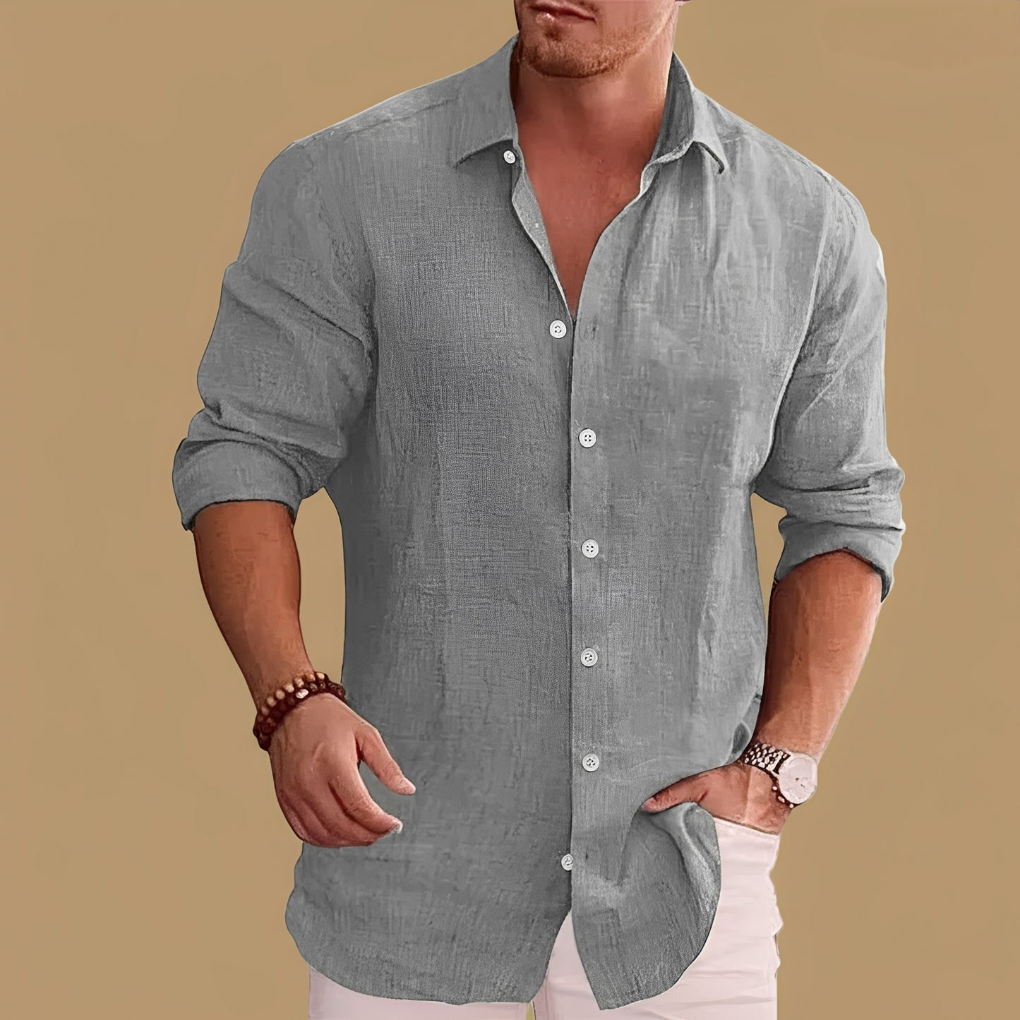 Herren Langarmhemd Julien Stoff Weiss