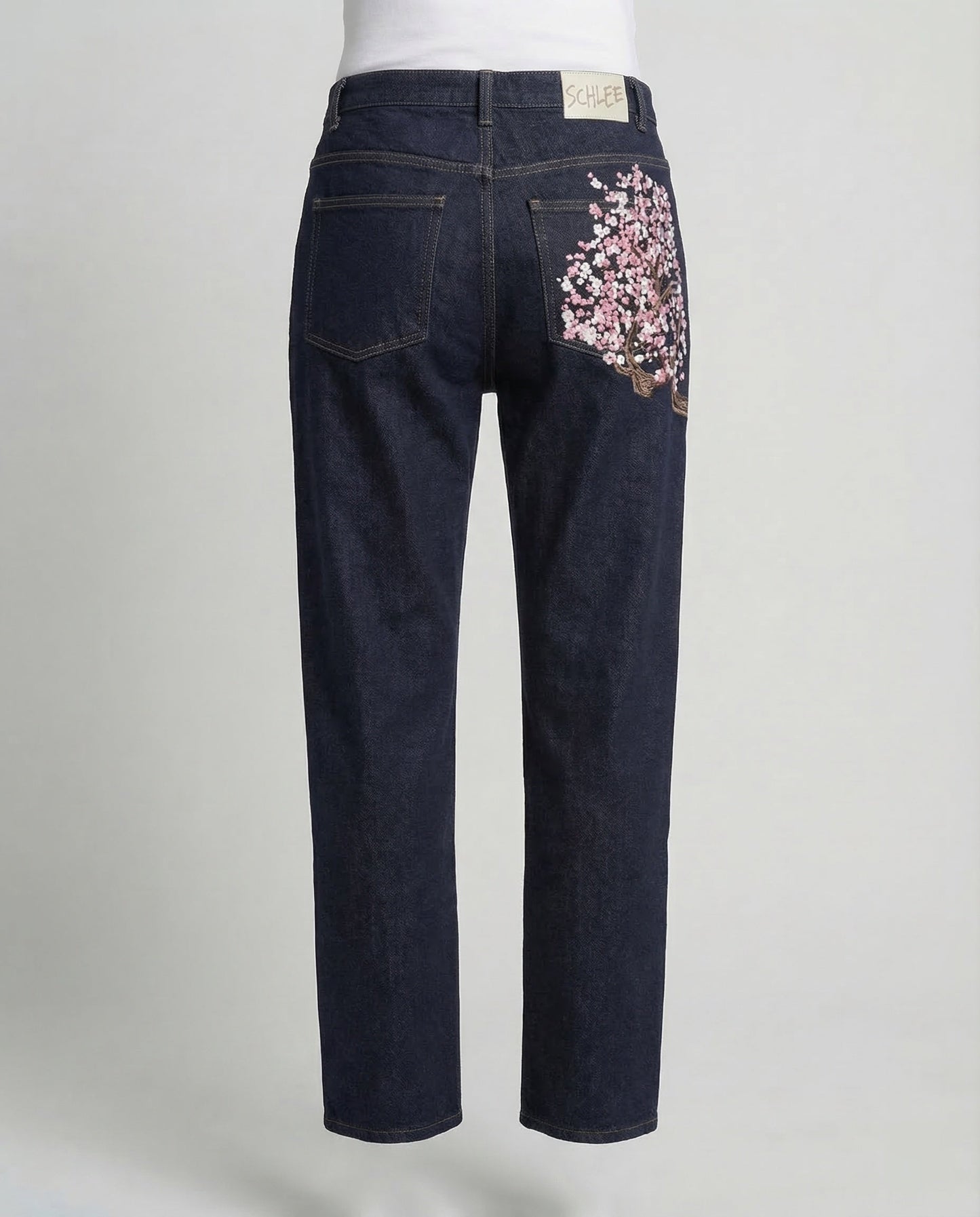 Damen High Waist Jeans mit Perlenstickerei