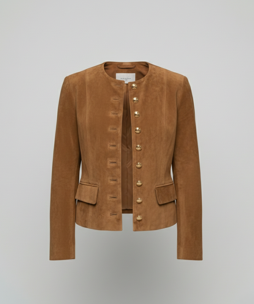 Damen Wildlederjacke Goldknöpfe