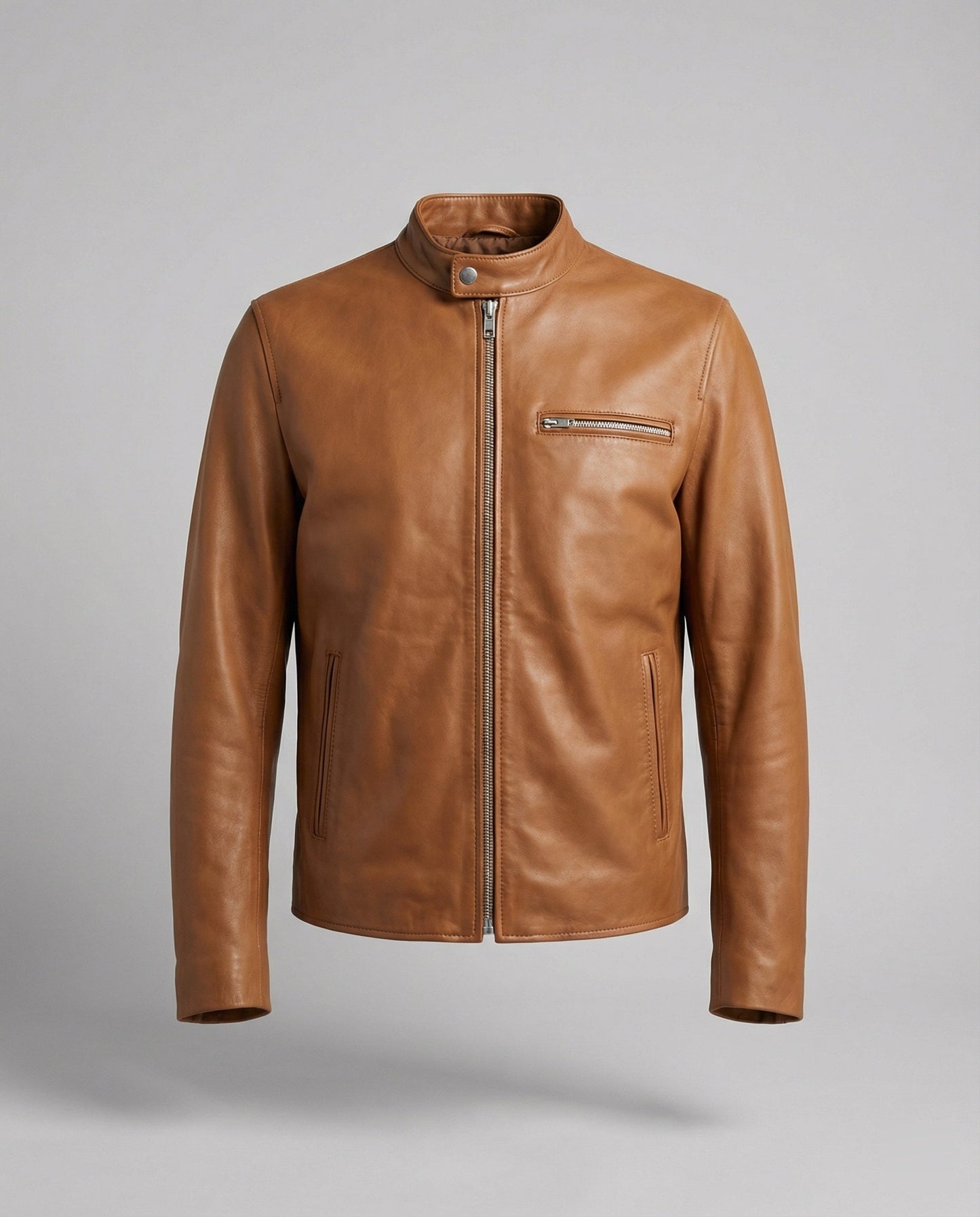 Herren Kunstlederjacke Stehkragen Modern
