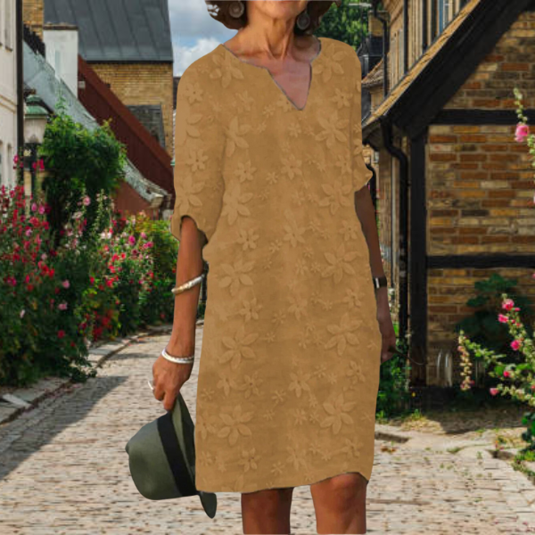 Leichtes Damen-Sommerkleid Strukturiert Komfortabel Beige