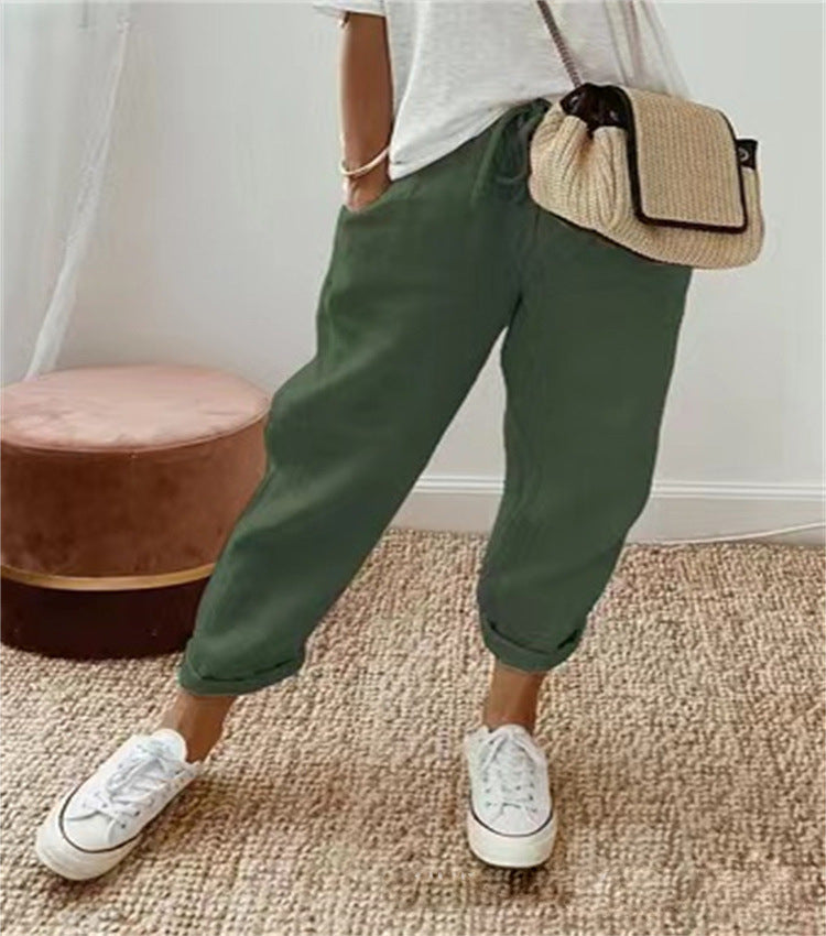 Elegante Damen Hose Baumwollleinen Beige
