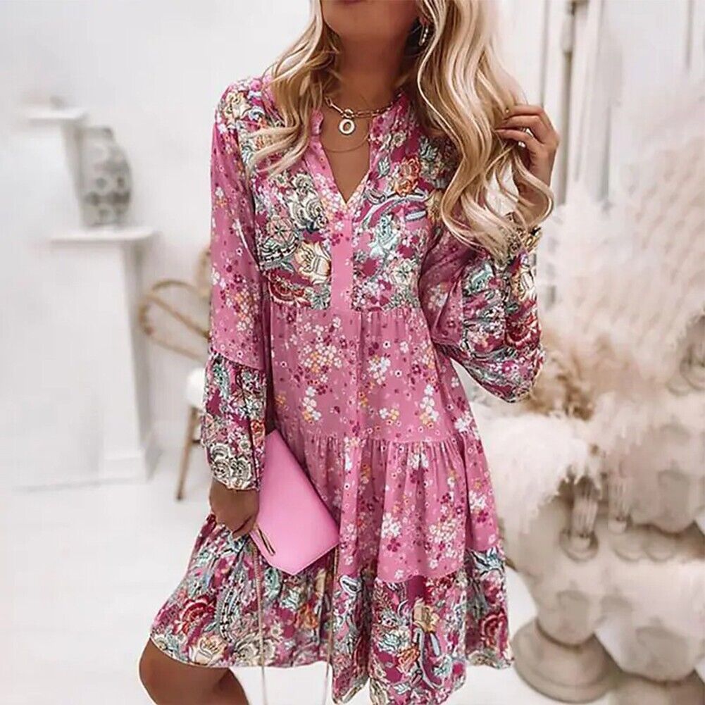 Norvielle Damen Midikleid Blumendruck