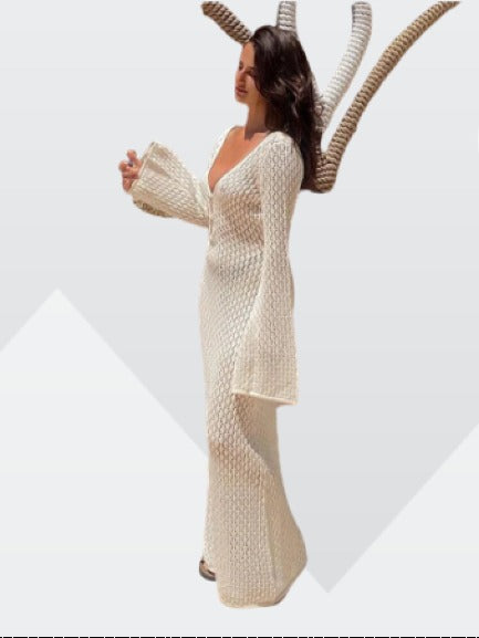 Durchsichtiges V-Ausschnitt Kleid Damen Transparent