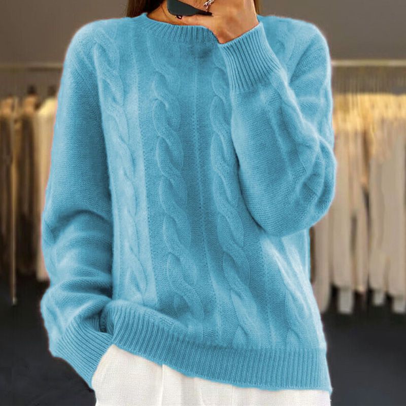 Norvielle Damen Pullover Wollmischung Kabelstrick Gerippter Saum