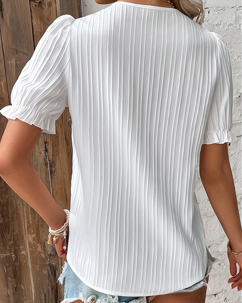 Damen Bluse V-Ausschnitt Klassisch Weiß