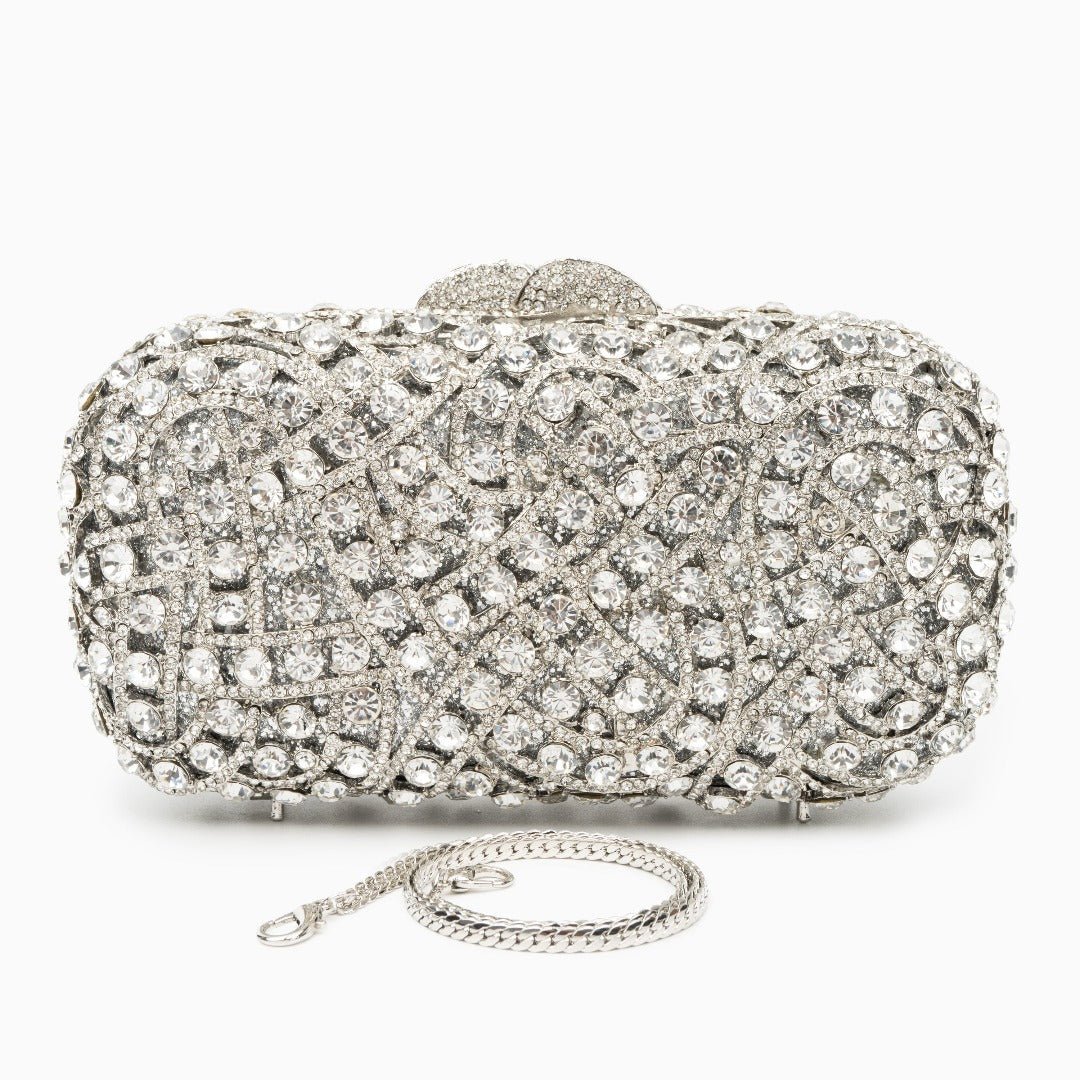 Damen Clutch Silber Kristallbesatz Glitzernd