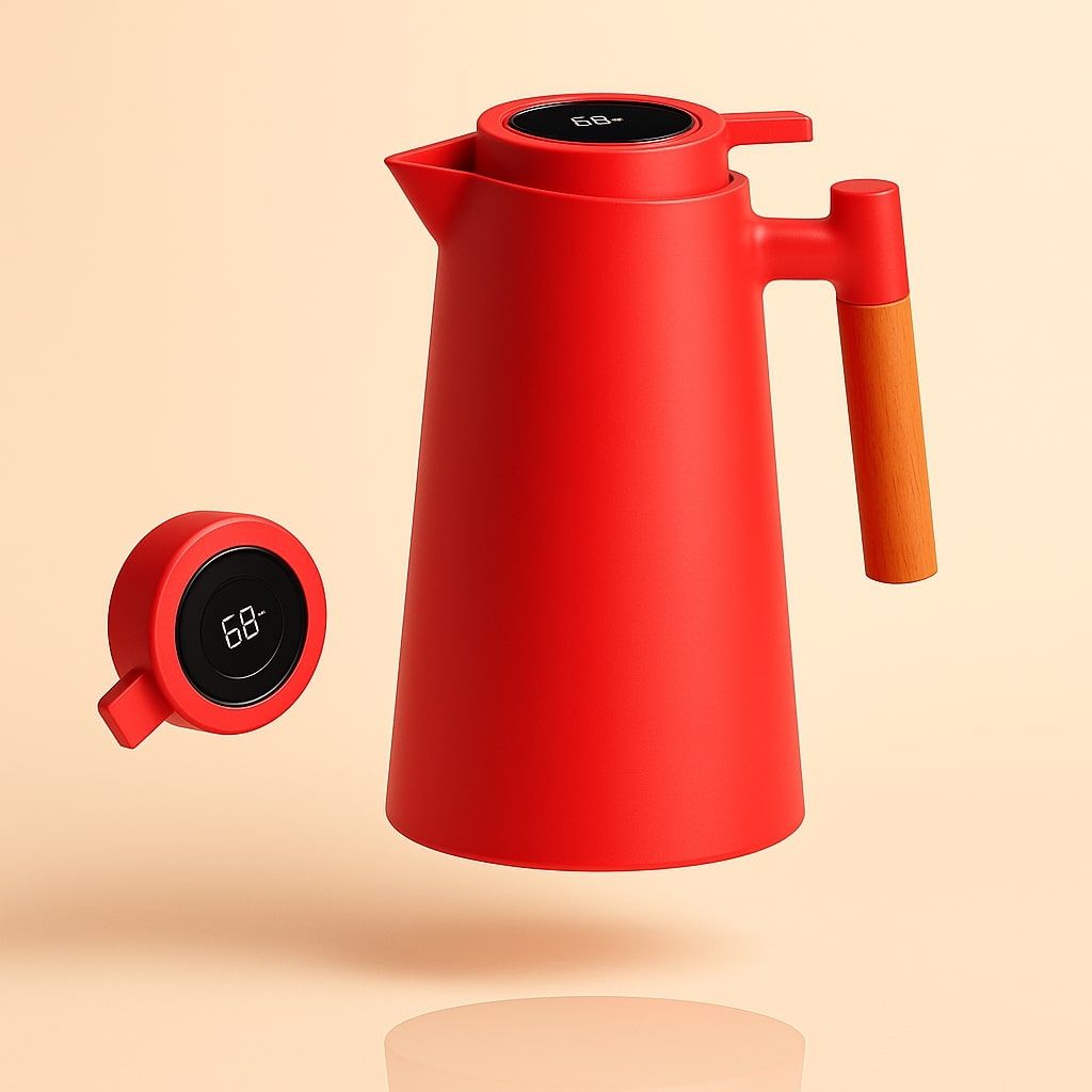 Thermoskanne 1L Isolierkanne mit Temperaturanzeige für Kaffee und Tee