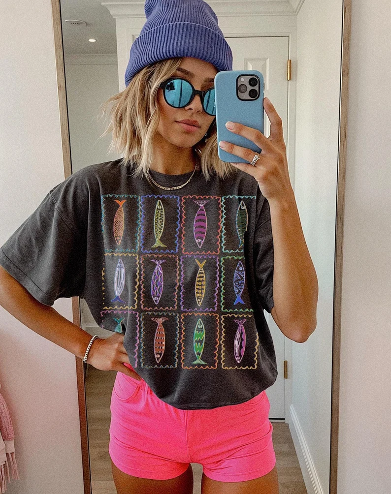 Fisch T-Shirt Grafik Tee Weiß - Norvielle