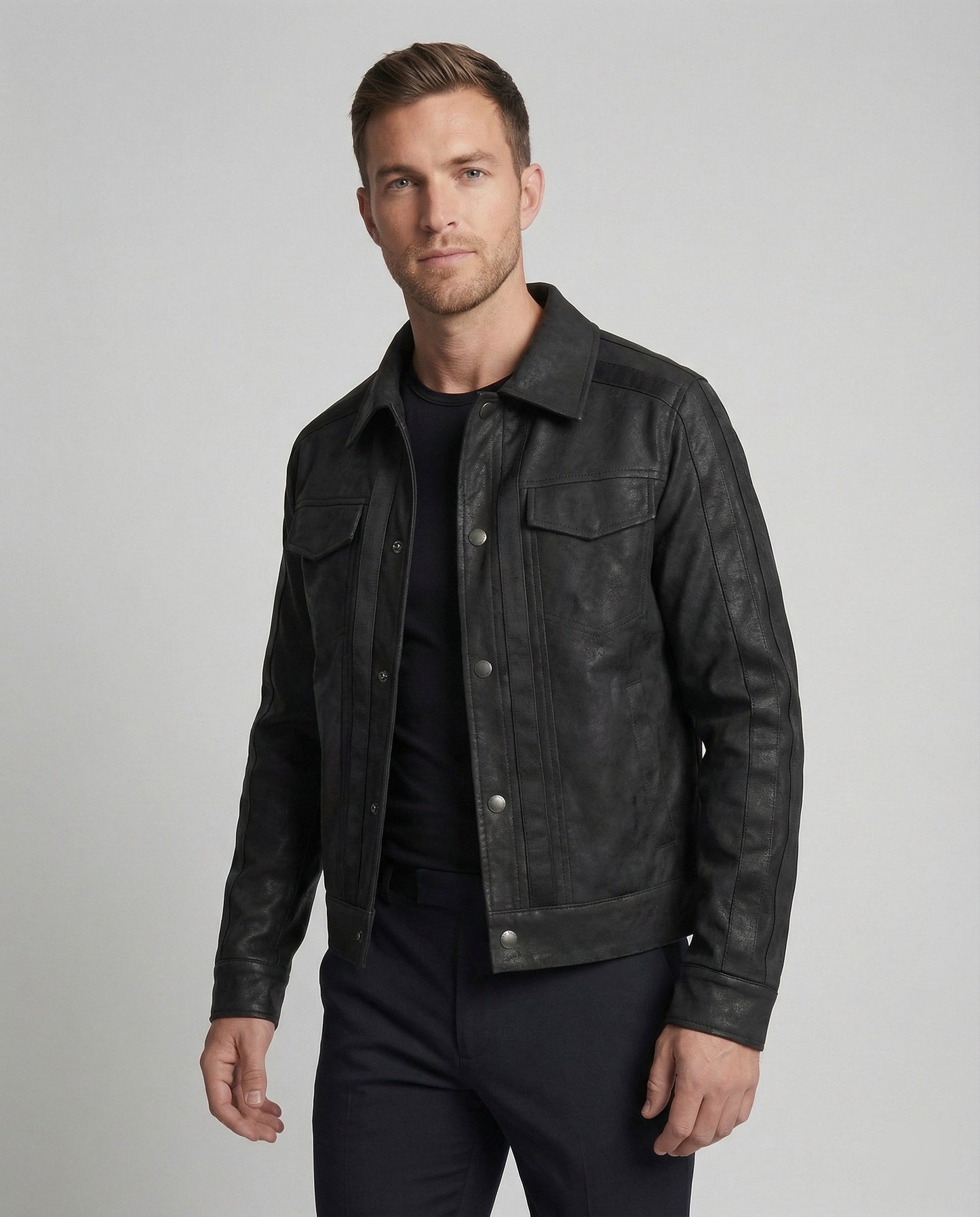 Herren Lederjacke Biker Kurzleder