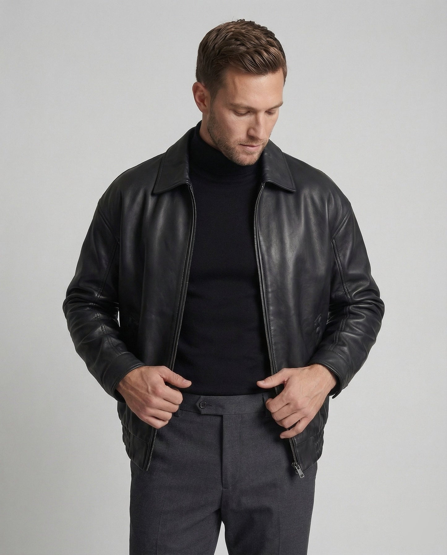 Herren Lederjacke Minimalistisches Design