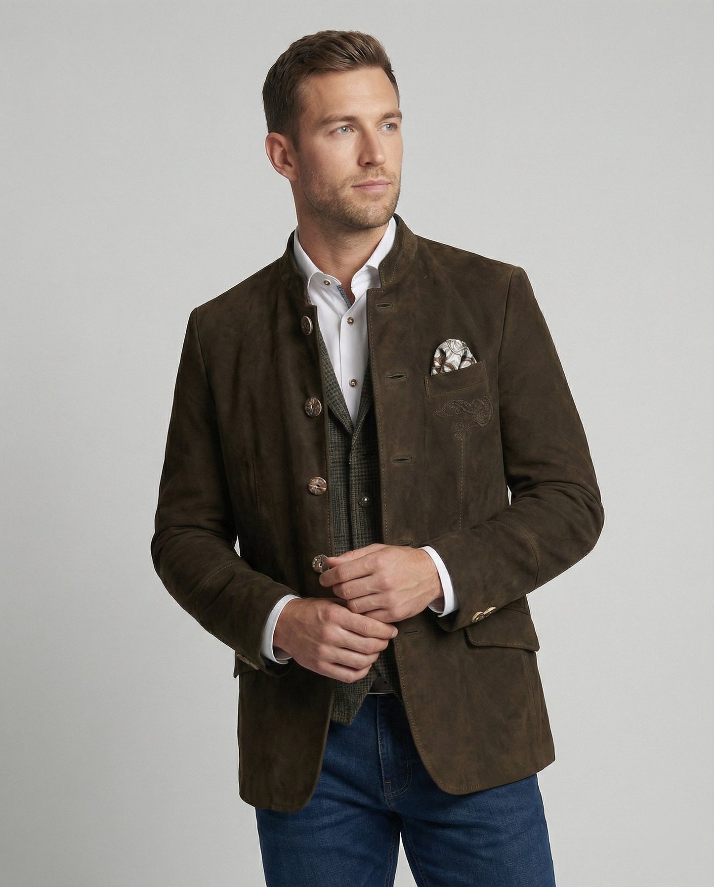 Herren Suedlederjacke mit Zierknöpfen