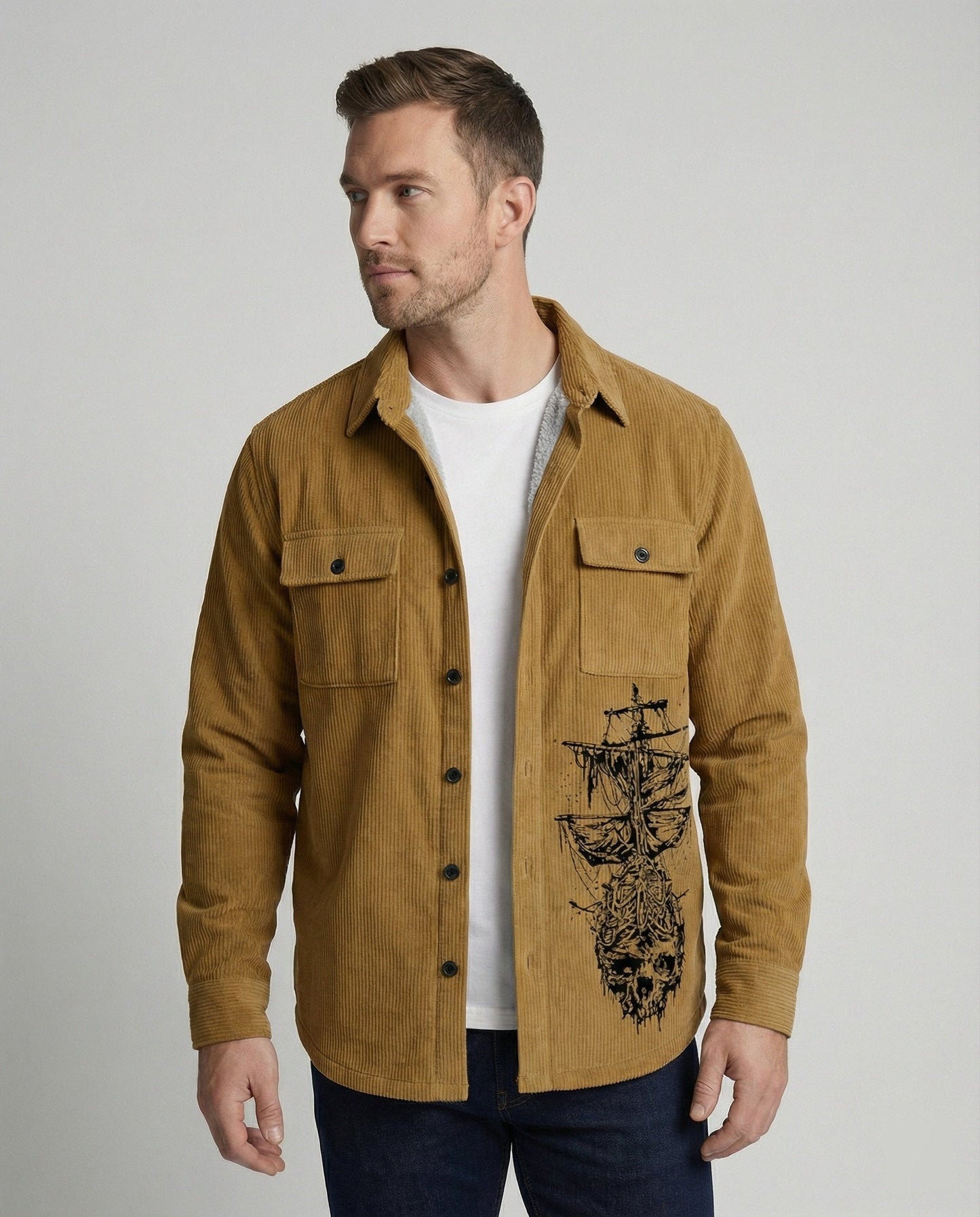 Herren Langarmhemd Cord Freizeithemd