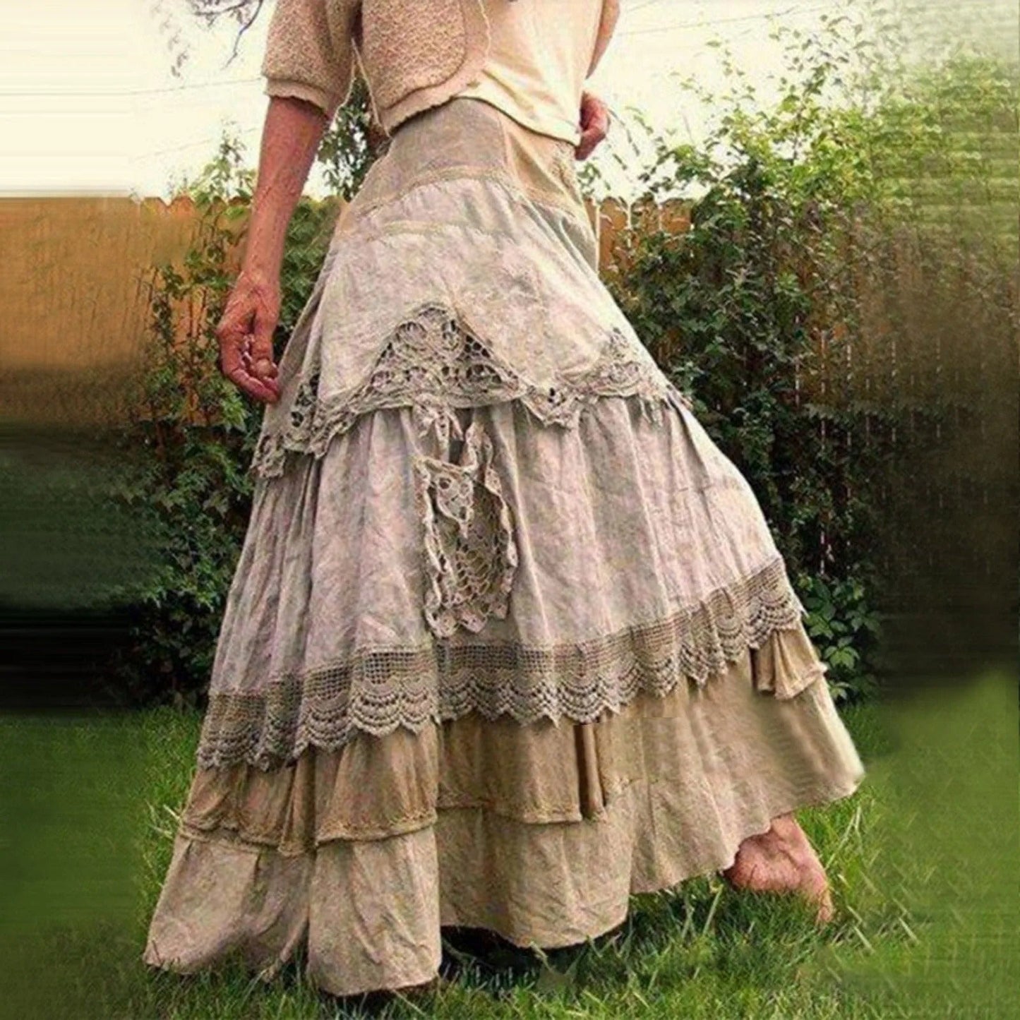 Damen Lange Spitze Schichten Boho-Rock