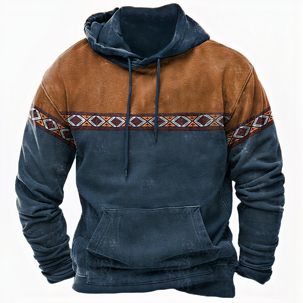 Herren Hoodie Vintage-Stil Ethno-Details Kapuze