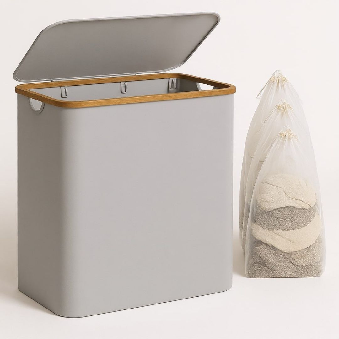 Wäschekorb 3-fach Beige Grau