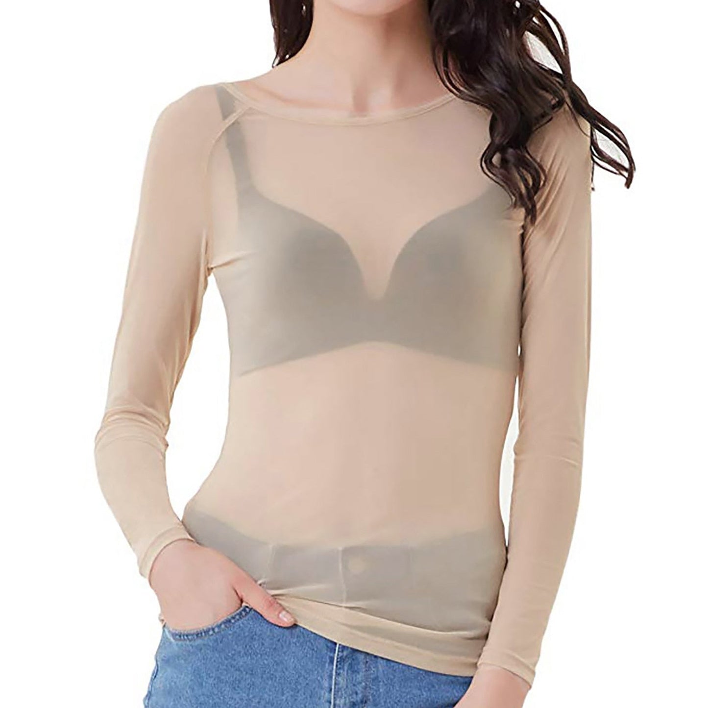 Damen Partytop Langärmlig Transparent