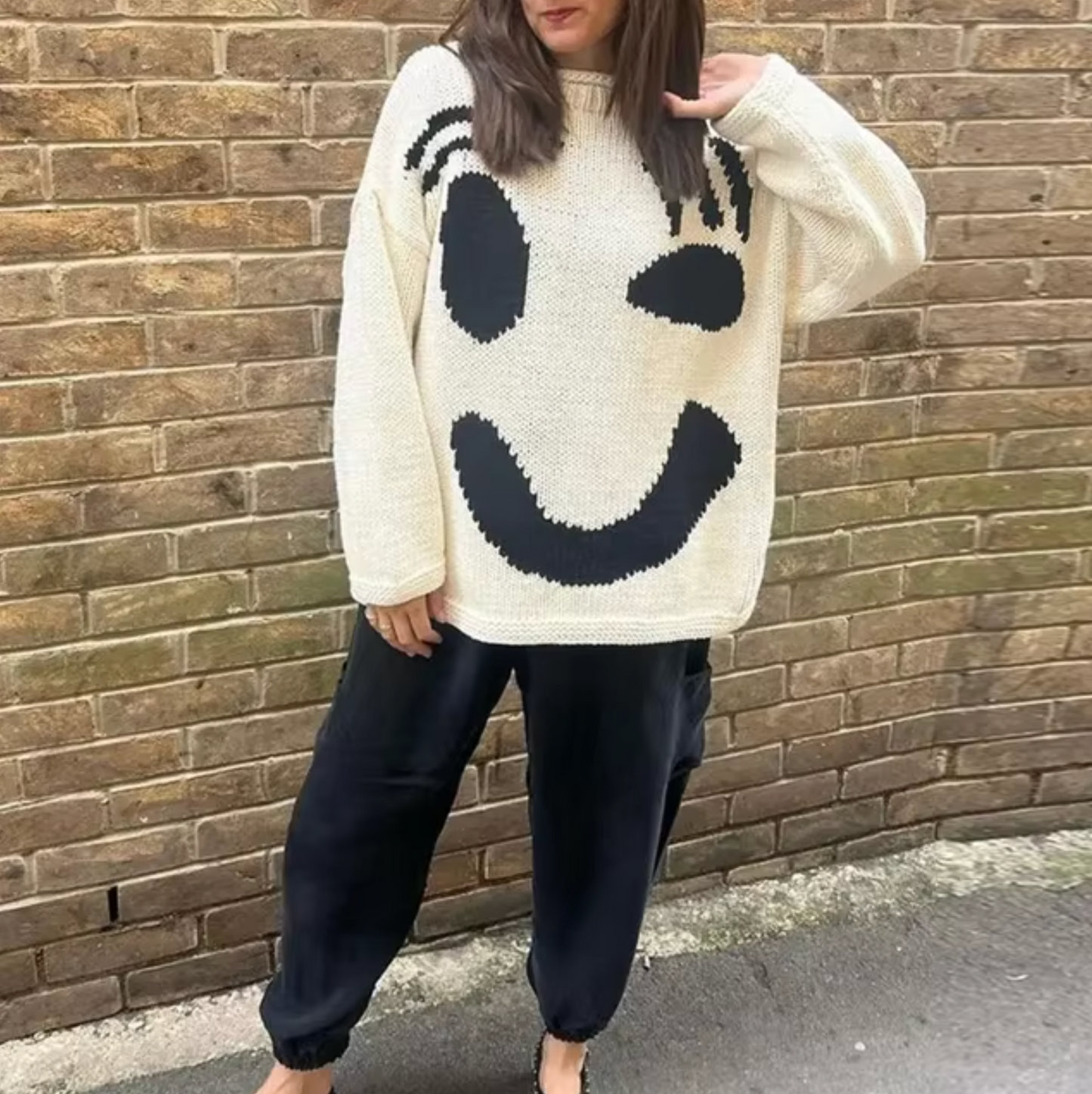 Norvielle Damen Übergroßer Strickpullover Baumwolle