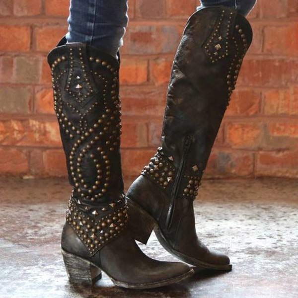 Norvielle Damen Cowboystiefel Absatzleder
