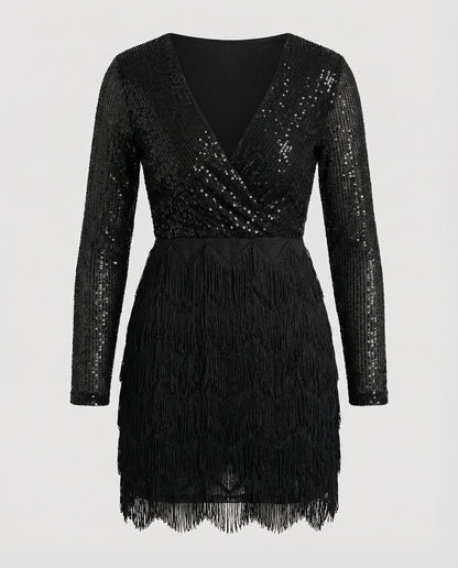Norvielle Damen Partykleid Patchwork Glitzer