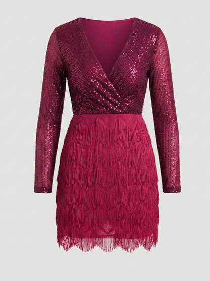 Norvielle Damen Partykleid Patchwork Glitzer